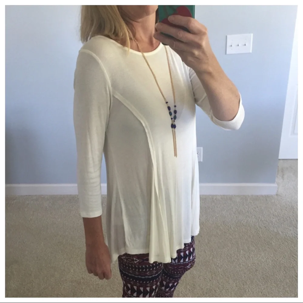 Cream Color Ribbed Tunic Top - Picture 3 of 6
